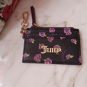 NWOT Juicy Couture Roses Card Holder, Faux Leather Tiny Zipped Wallet